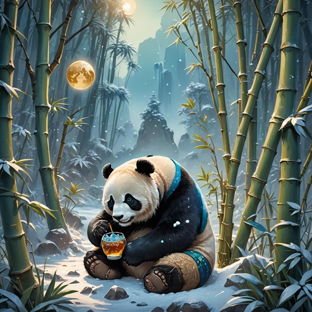 Blue Panda Boba in Snowy Bamboo Forest