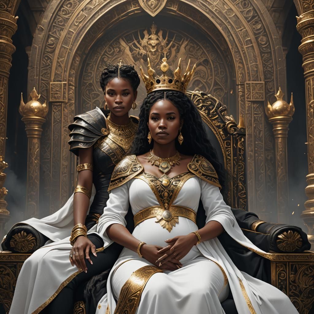 Ebony Queen with King: Detailed Fantasy Art