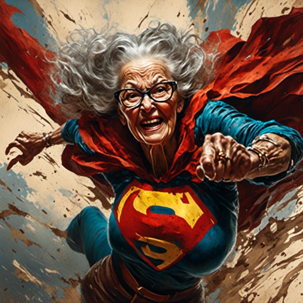 Octogenarian Superhero in Dynamic Action Pose