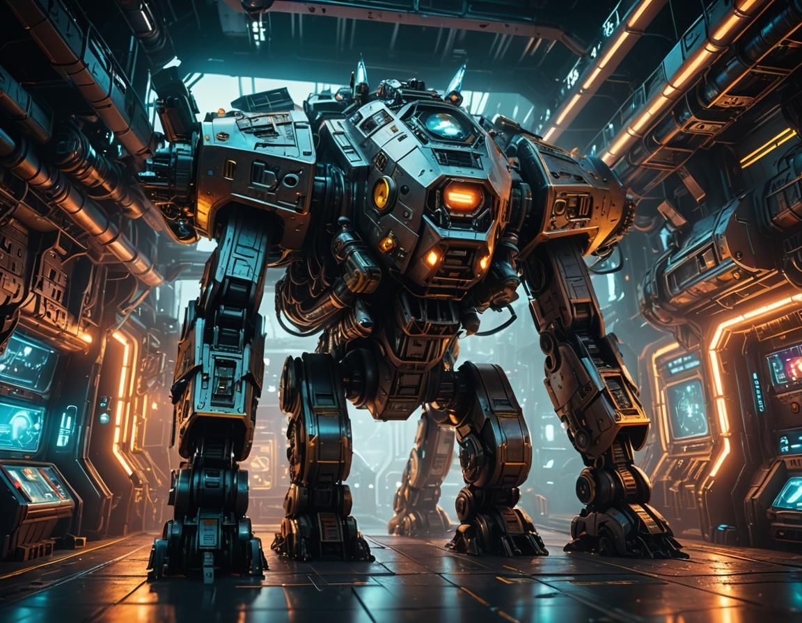 Cyberpunk Pirate Captain in Sci-Fi Spaceship