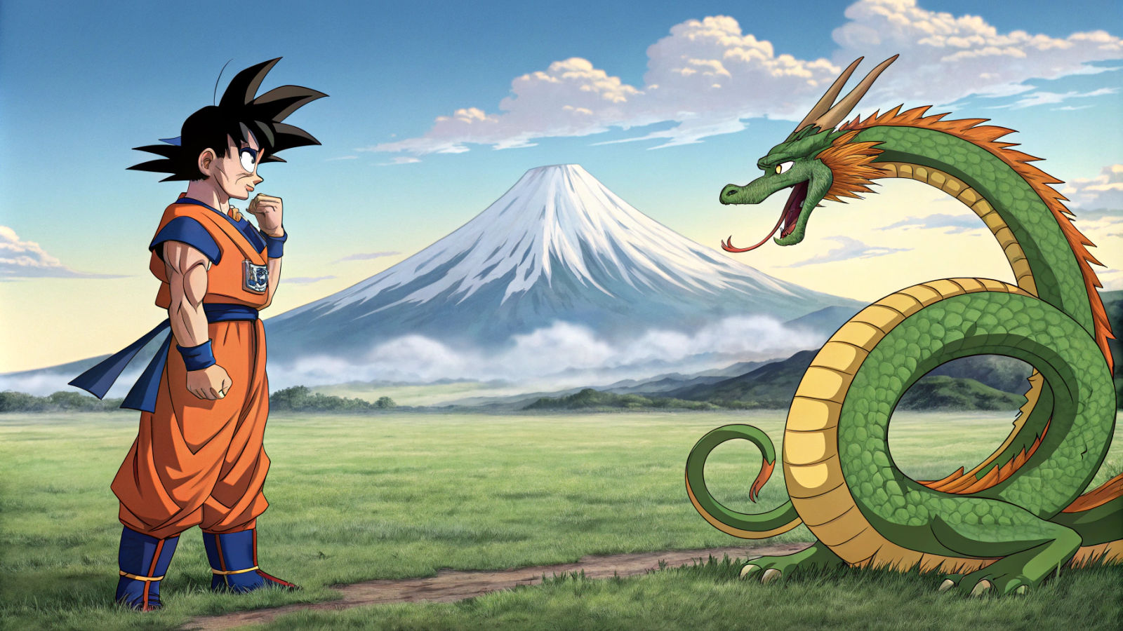Goku and Shenlong in Ghibli Style Field
