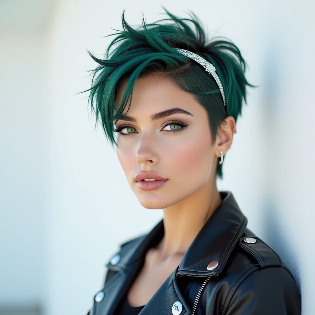 Emerald Hair Portrait in Hyperrealistic Style