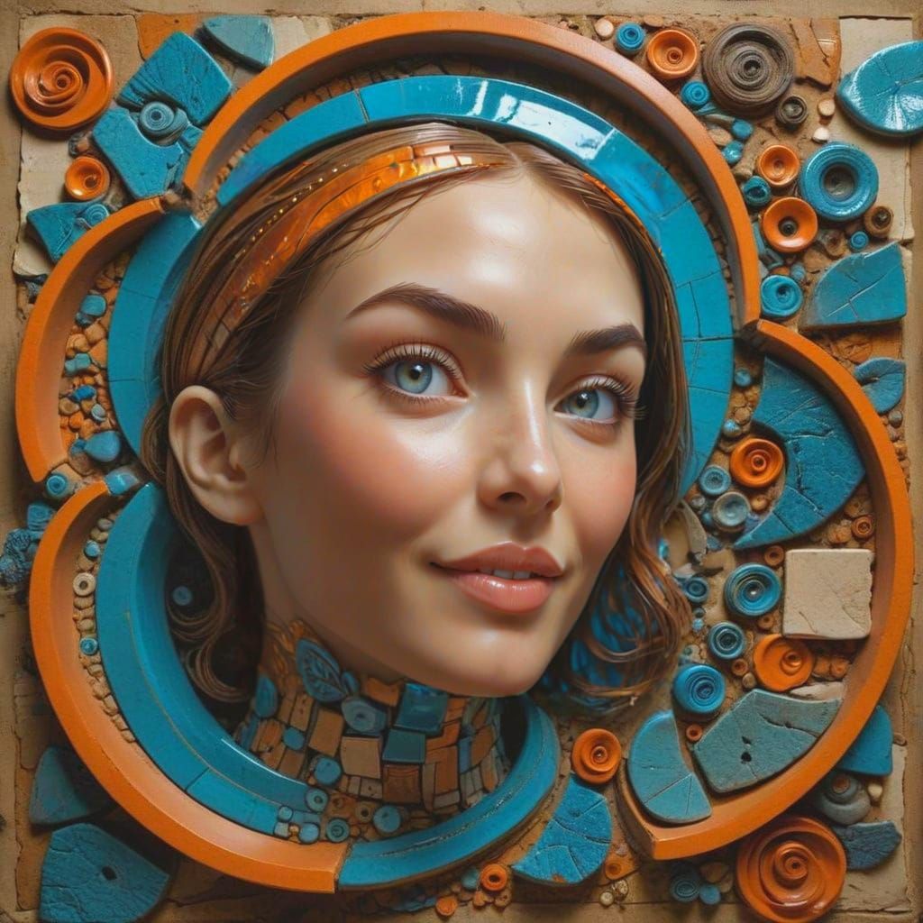 High-Contrast Mixed Media Ceramic Collage