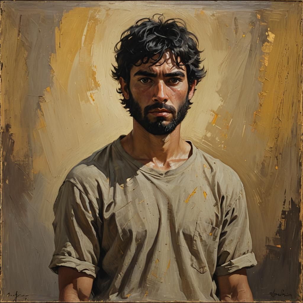 Dramatic Portrait of Young Man in Oil Painting Style