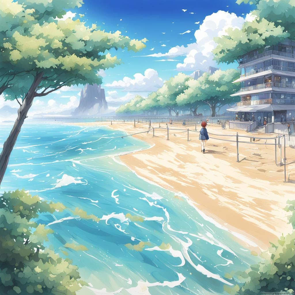 Anime-Style Beach View with Leg