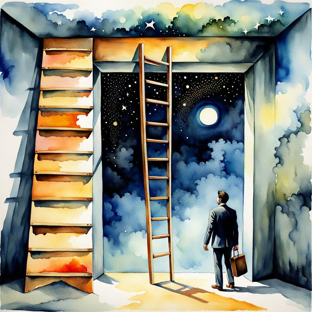 Man Enters Dimension of Misfortune in Watercolor