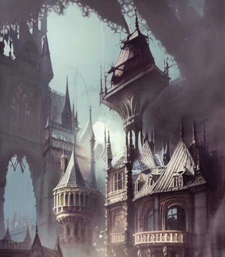Haunted Gothic Victorian Palace City Painting