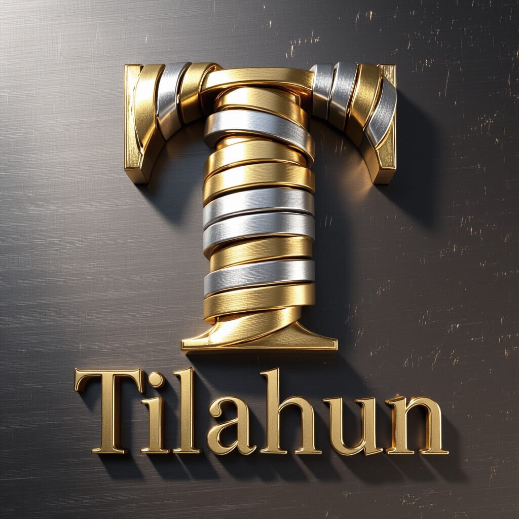 3D Render of Metallic Letter T with Name