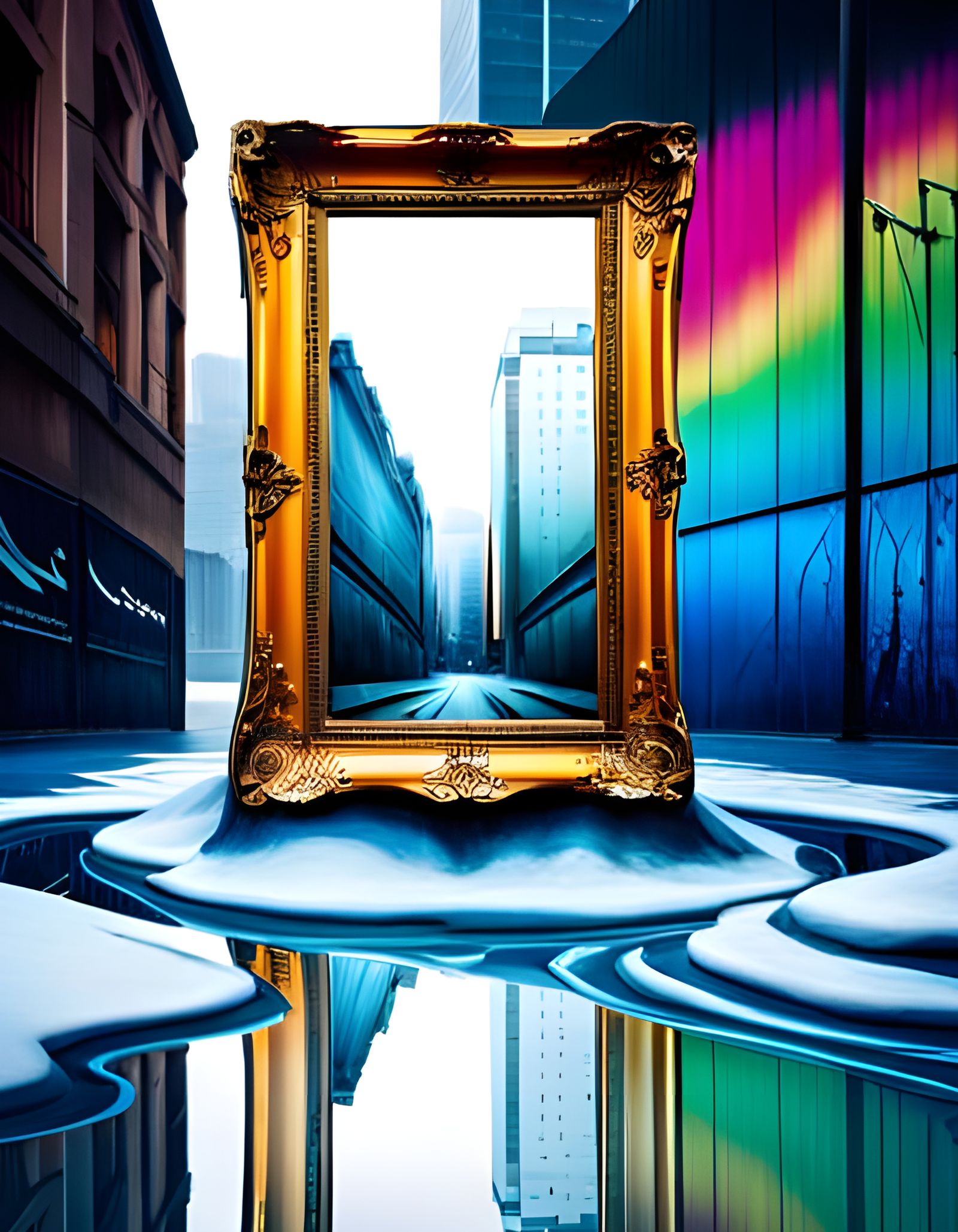 Polychromatic Graffiti Art with Mirror Reflections
