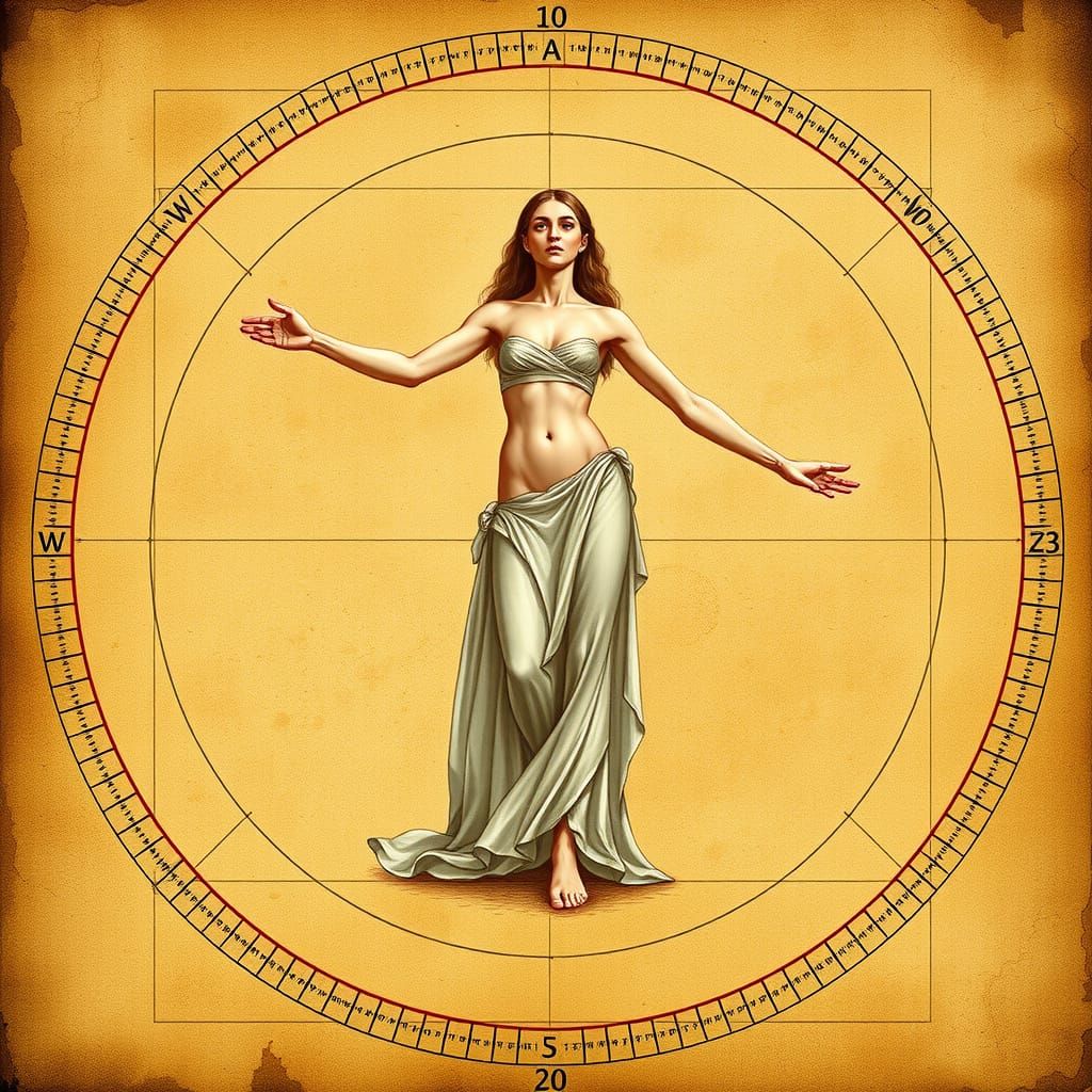 Another version of Vitruvian Man - instead of a man's body - - a woman's body