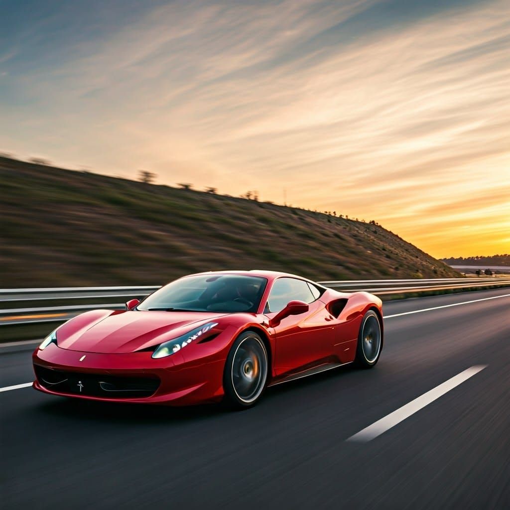 Futuristic Red Ferrari Car Ship Speeds Down Winding Highway ...