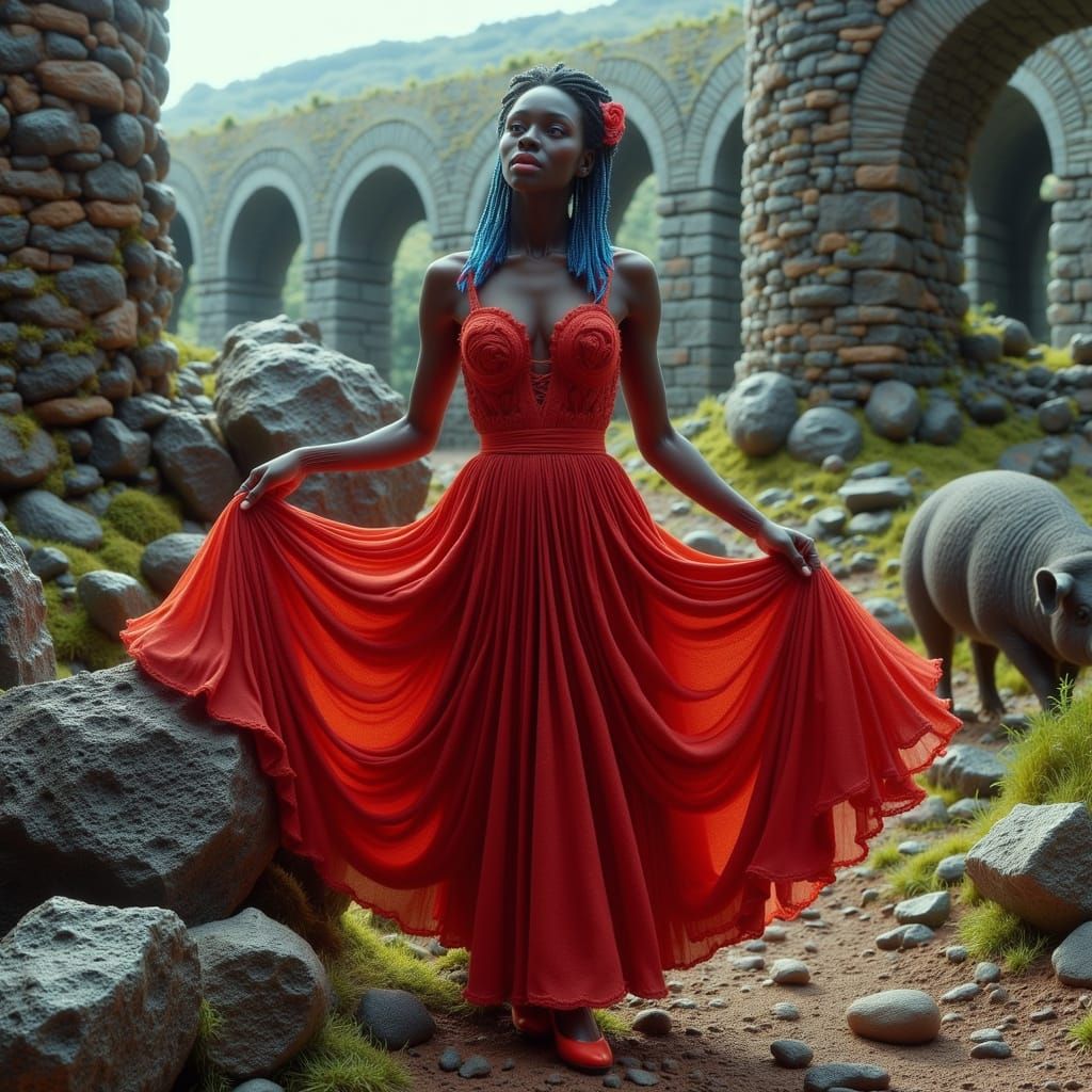 Prissy in Red Organza Dress with Tara Ruins