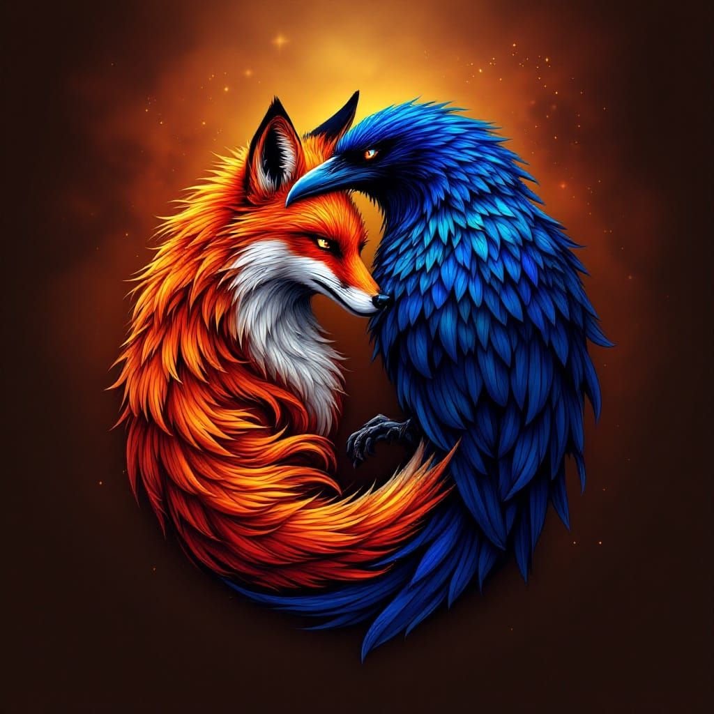 Fox and Raven Logo in Fantasy Concept Art Style