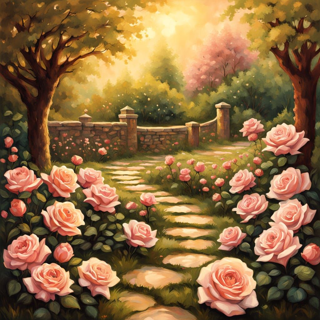 Serene and magical rose garden