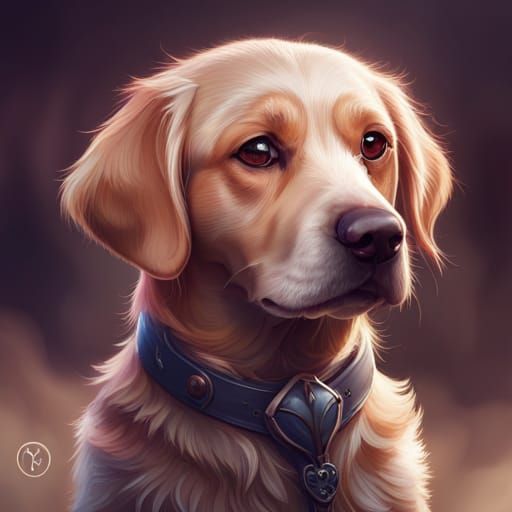 Cute Dog Portrait in Hyperdetailed Digital Art Style