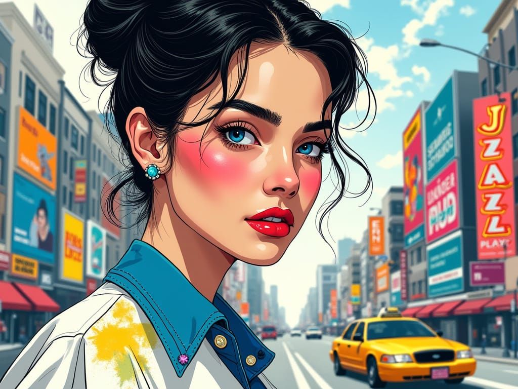 Vibrant Pop-Art Portrait of a Young Woman with Elegant Updo