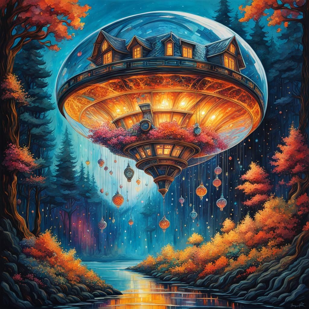 Futuristic Crystal House: Watercolor in Klimt Style