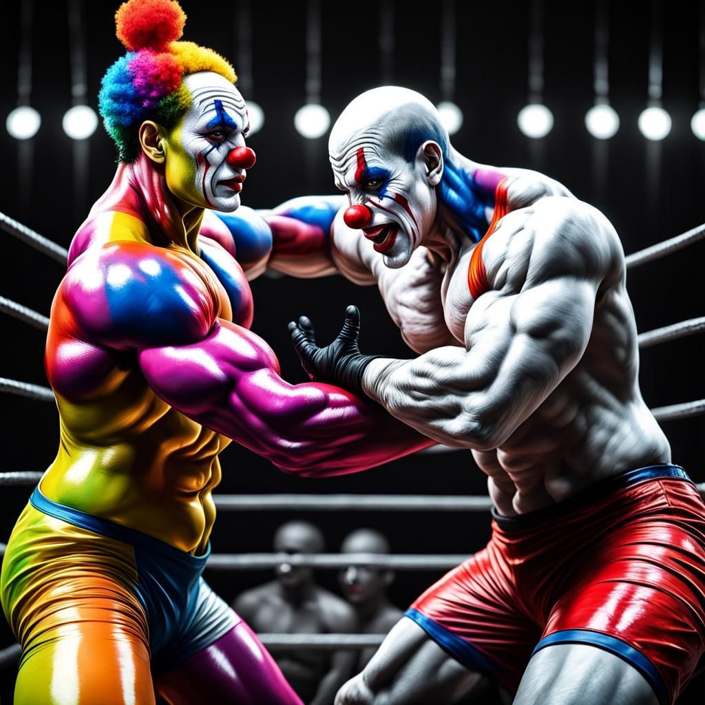 Epic Wrestling Match: Colorful Clown vs. Mime
