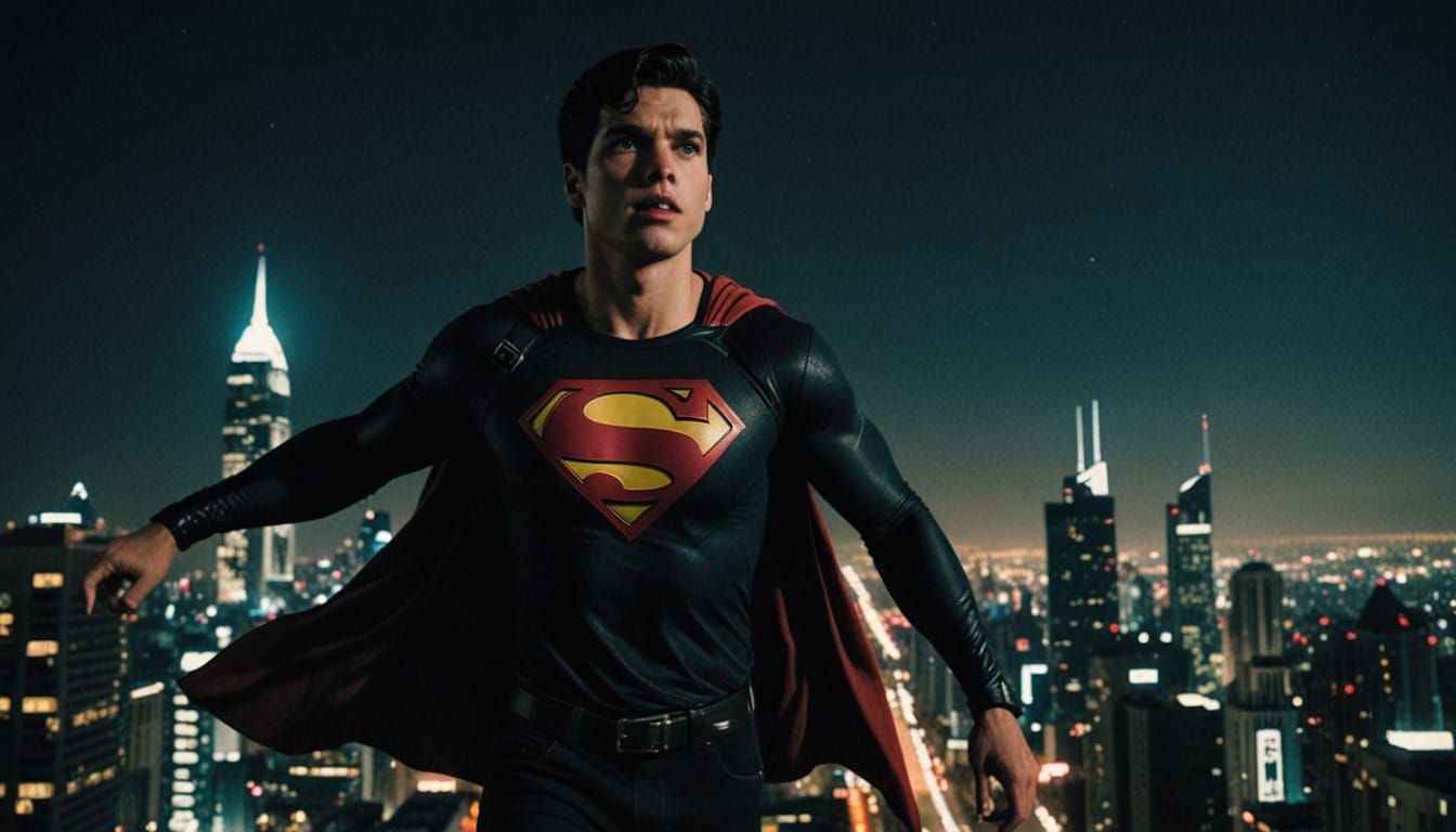 Superboy Soars Through Futuristic Cityscape in Cinematic Nig...
