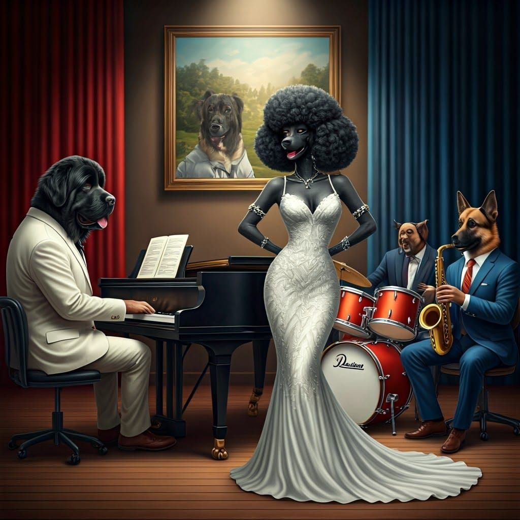 Dogs Playing Jazz Music at a Club