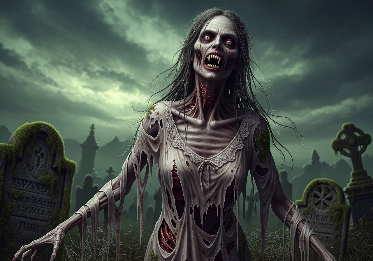 Undead Ghoul in Graveyard: Dark Fantasy Art