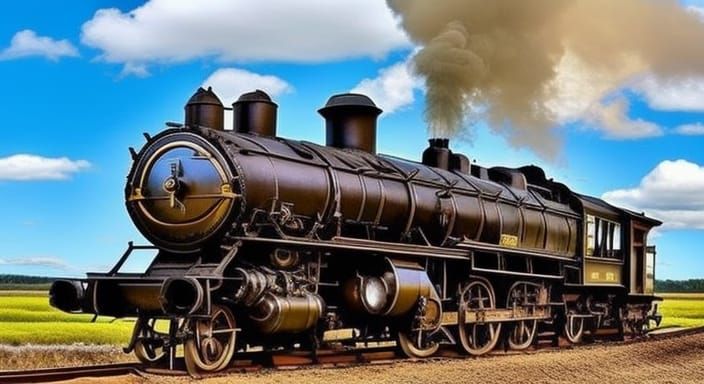 Steampunk Engine Beside Old House Scene