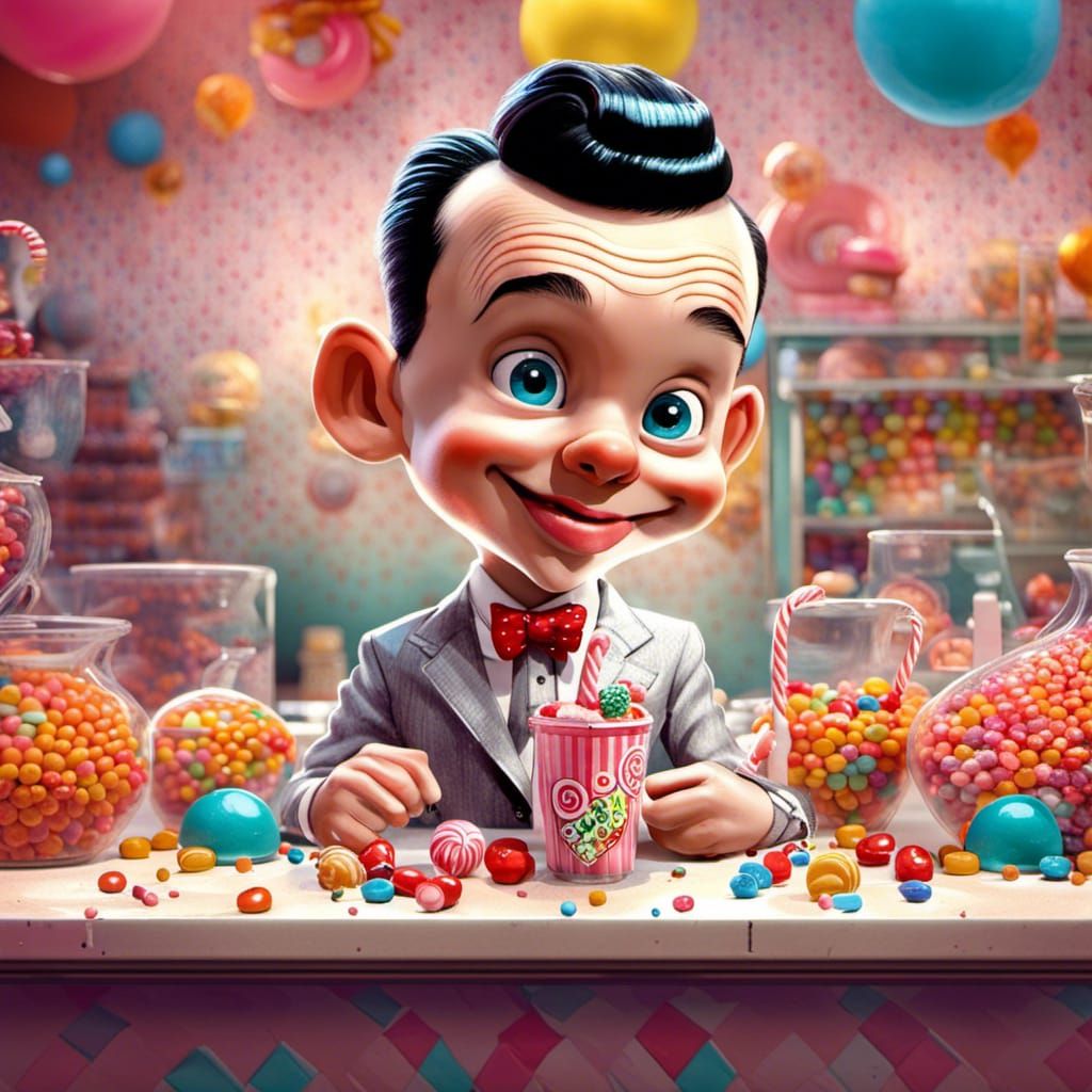 A young Pee-Wee Herman in a candy shop