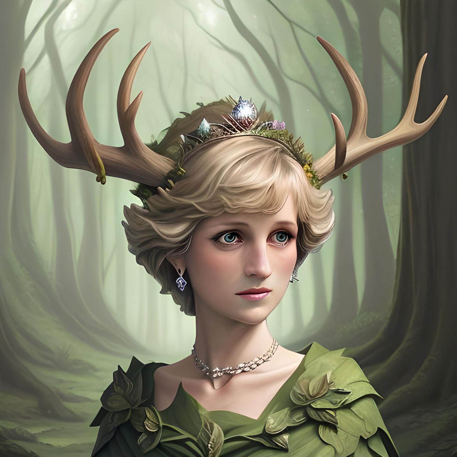 Druidic Princess with Woodland Animals in Forest