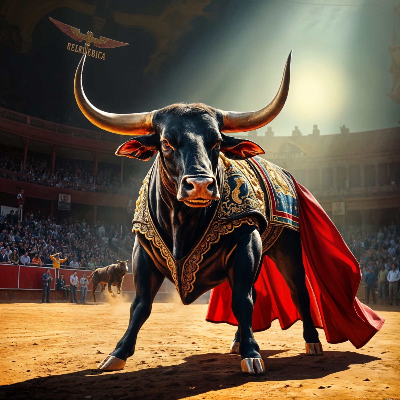 Surreal Bull as Matador in Spanish Bullring
