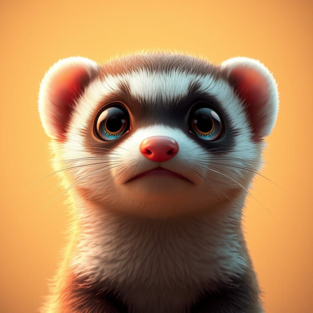 Surreal Ferret with Shimmering Eyes in Hyper-Realistic Style