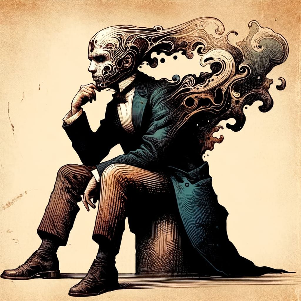 Mysterious Man in Surreal Gothic Illustration