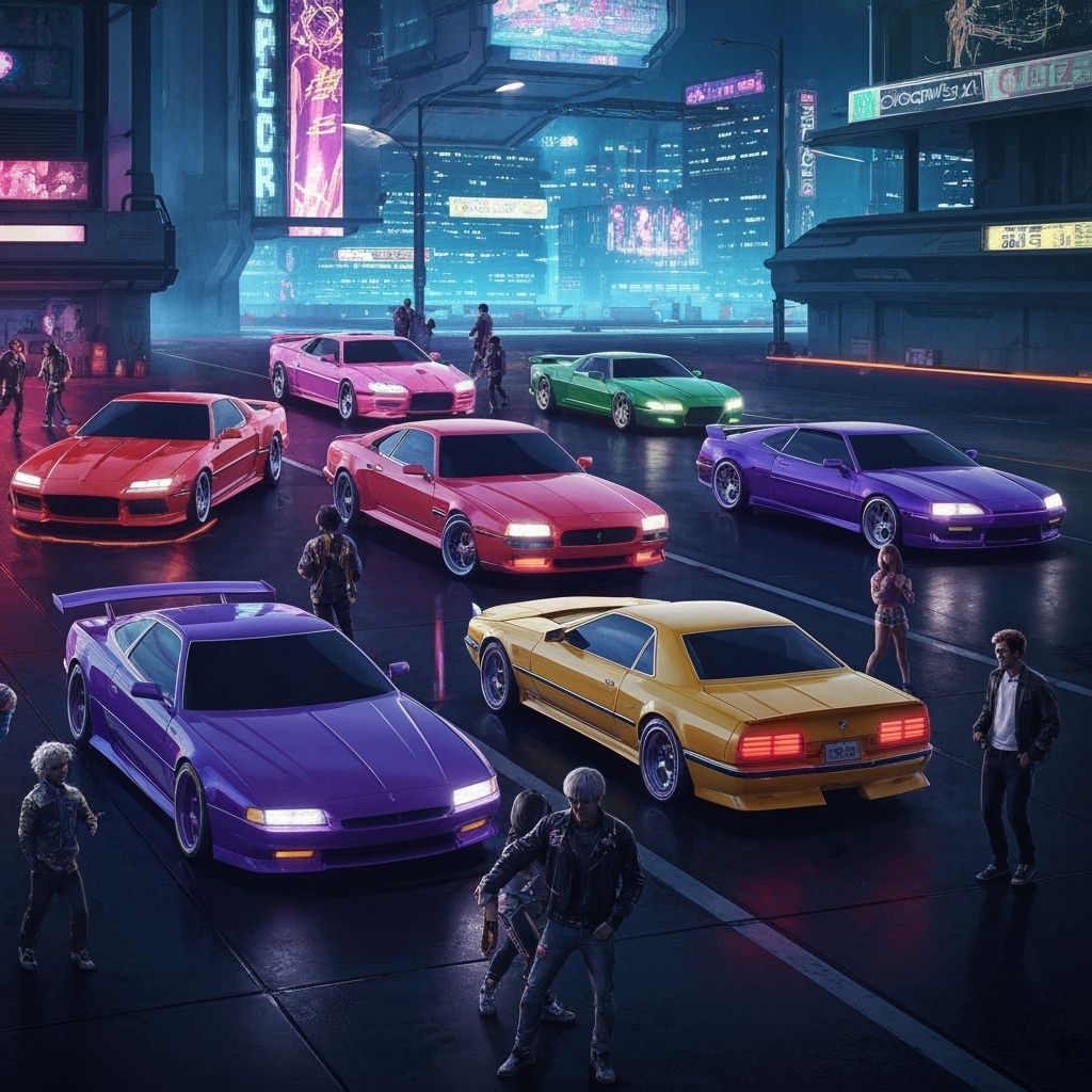 Neon Night: Dancing People and Magnificent Cars