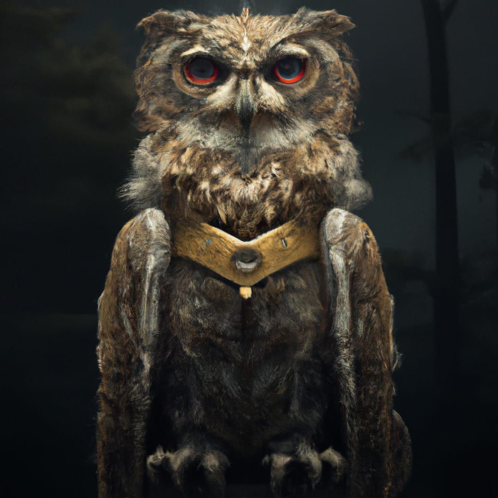 Photorealistic Ancient Owl God in Holographic Style