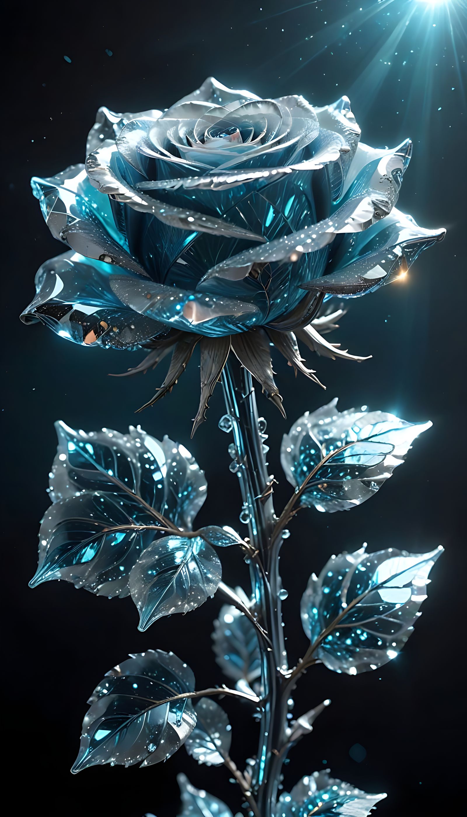 Epic Crystal Rose Masterpiece in Cyberpunk Style