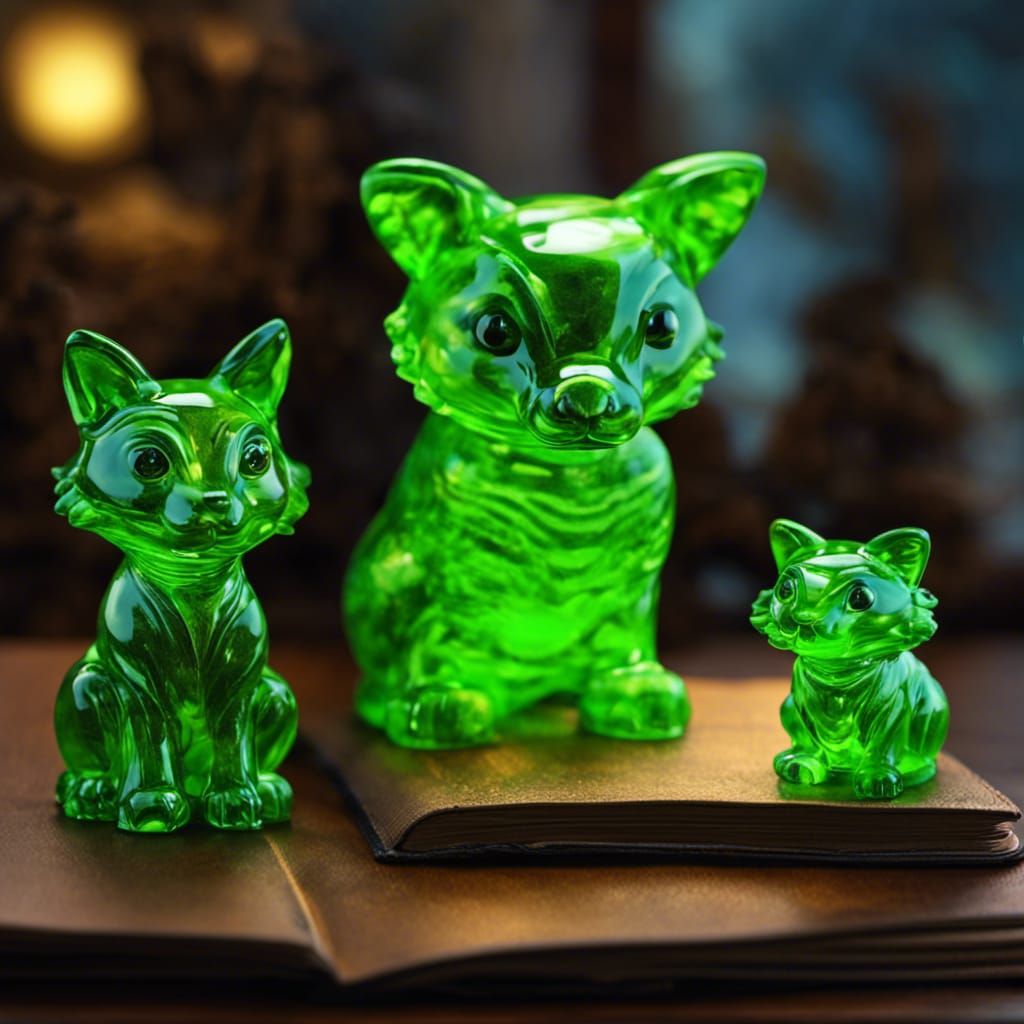 Uranium Glass Animal Figurines Glowing Neon Green
