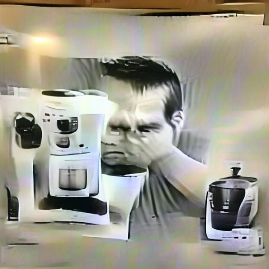 Man Frustrated by Coffee Maker: Infomercial 'Before' Shot
