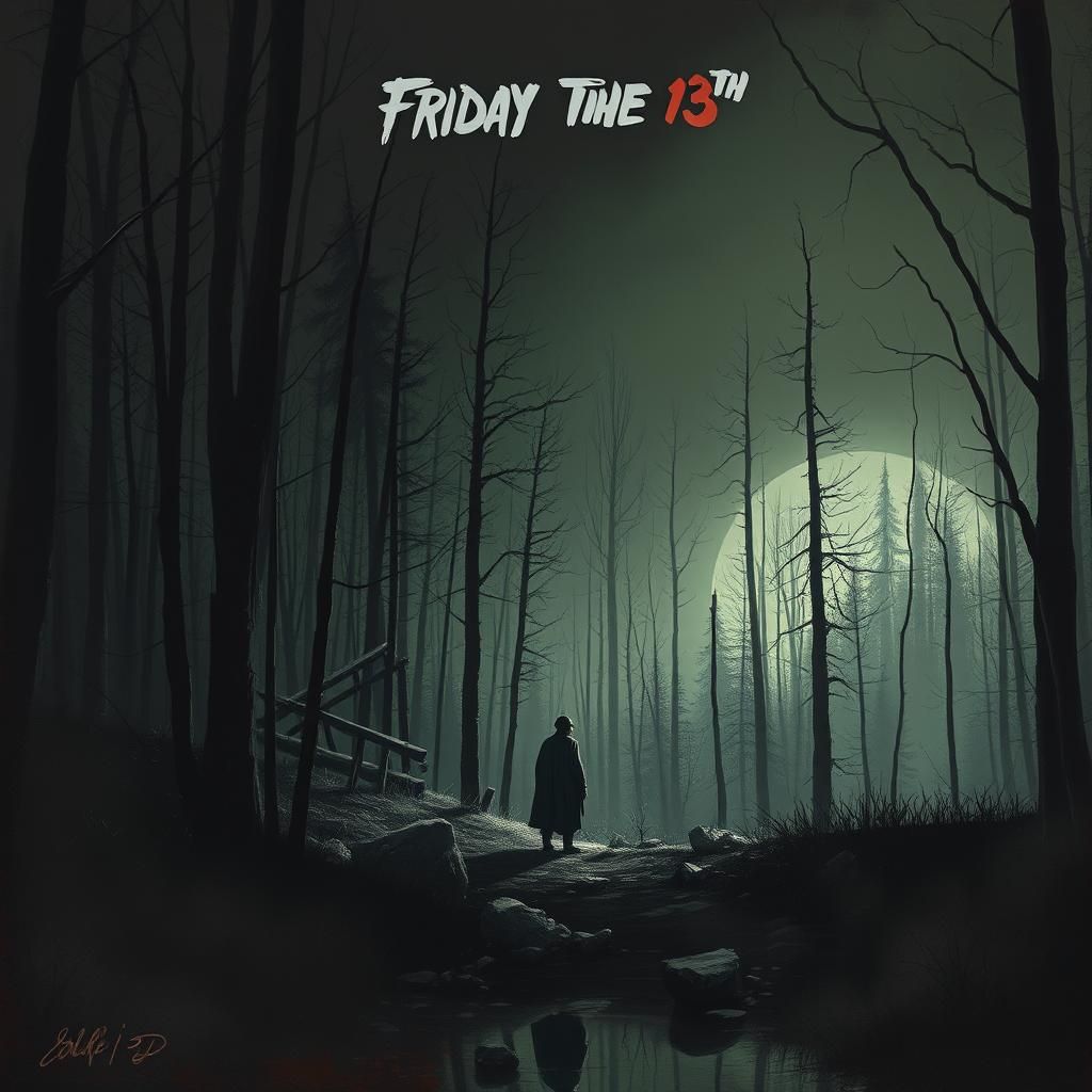 Ominous Figure in Dark Fantasy Forest on Friday the 13th