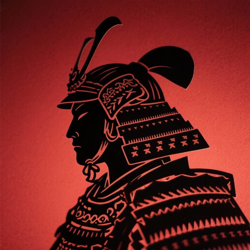 Samurai Profile in Black Paper Silhouette Style