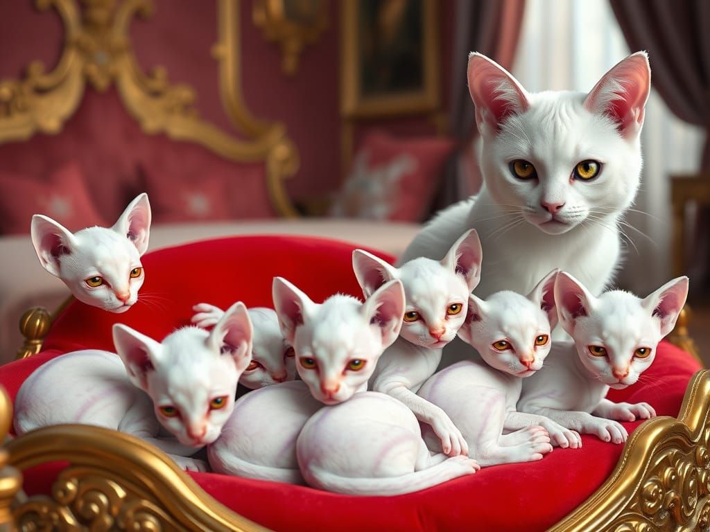 Sphinx Fox Cubs Guarded by Persian Cat