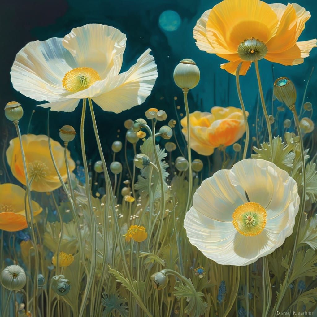 Vibrant Wild Icelandic Poppy in Abstract Style