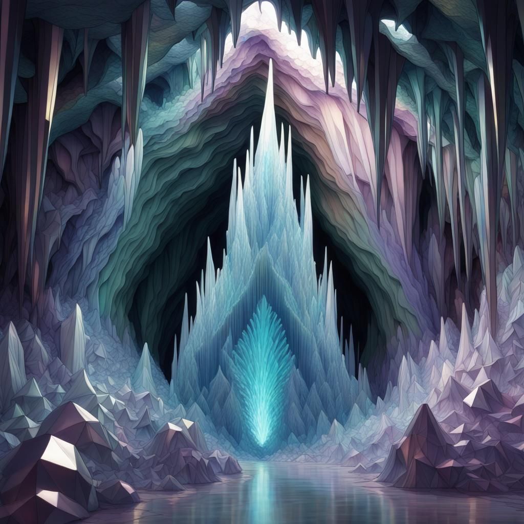 Iridescent Crystal Cave with 3D Shading