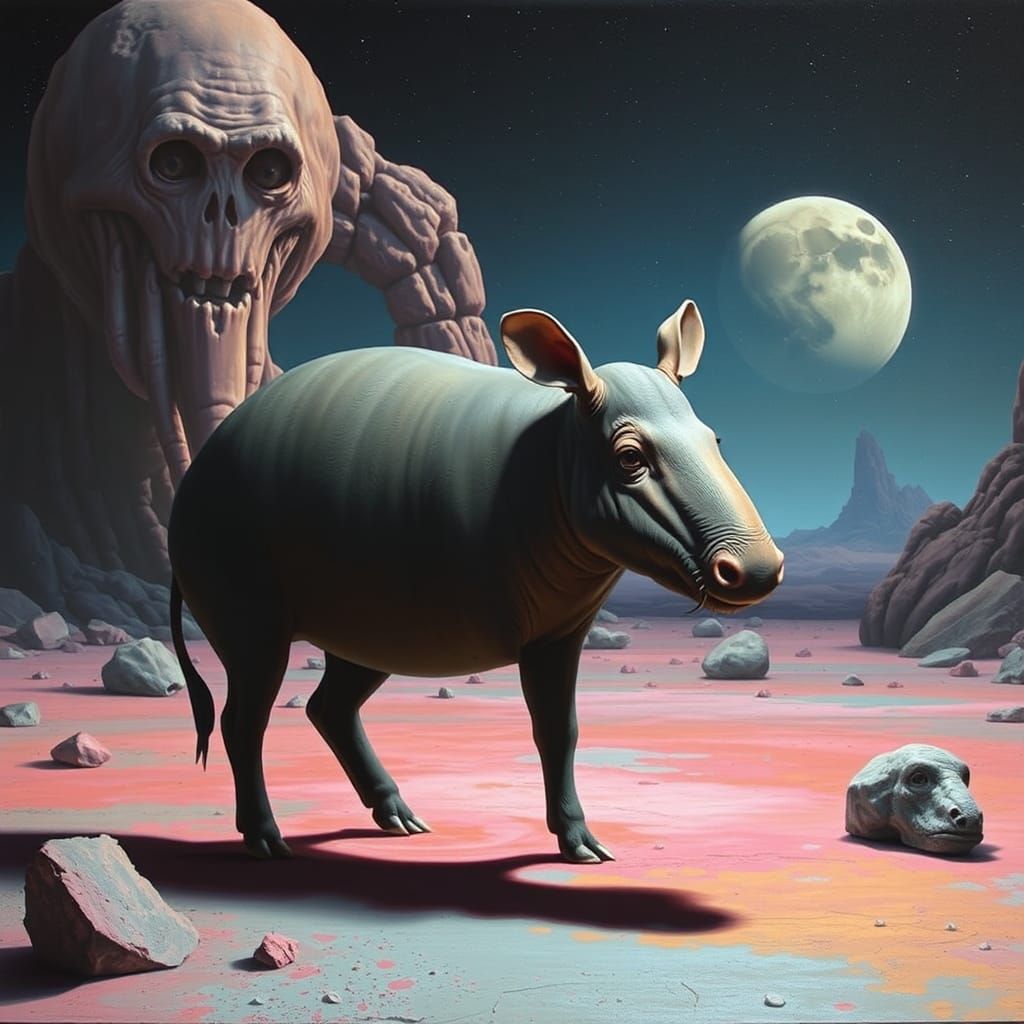 Surreal Tapir in Abstract Alien Landscape