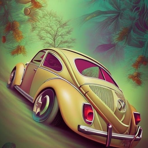 Psychedelic 1960s VW Beetle with Baroque Design