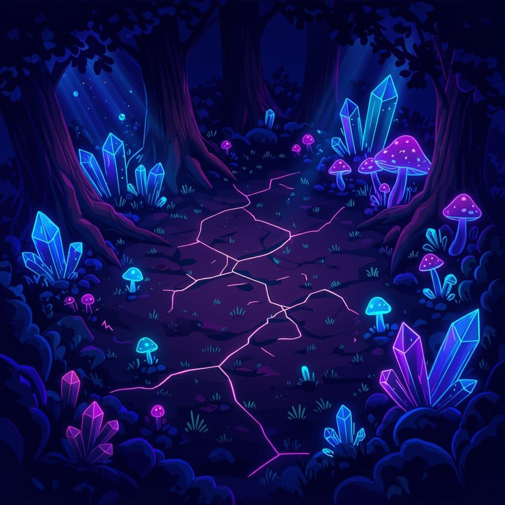 Mystical Neon Forest Clearing in Comic Style
