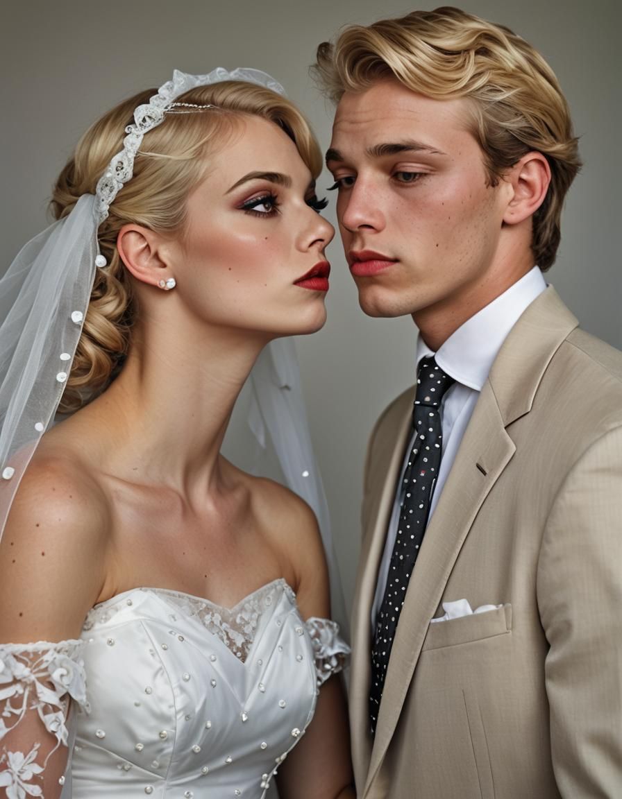 Crossdressing Boy Portrait in Wedding Dress, Realistic Photo