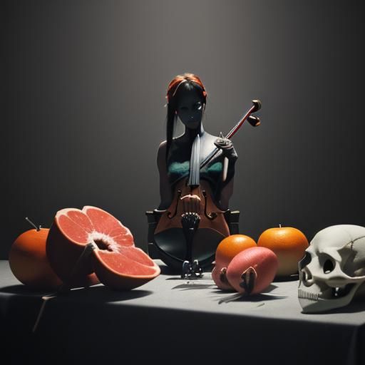 Visceral Still Life with Skull and Violin