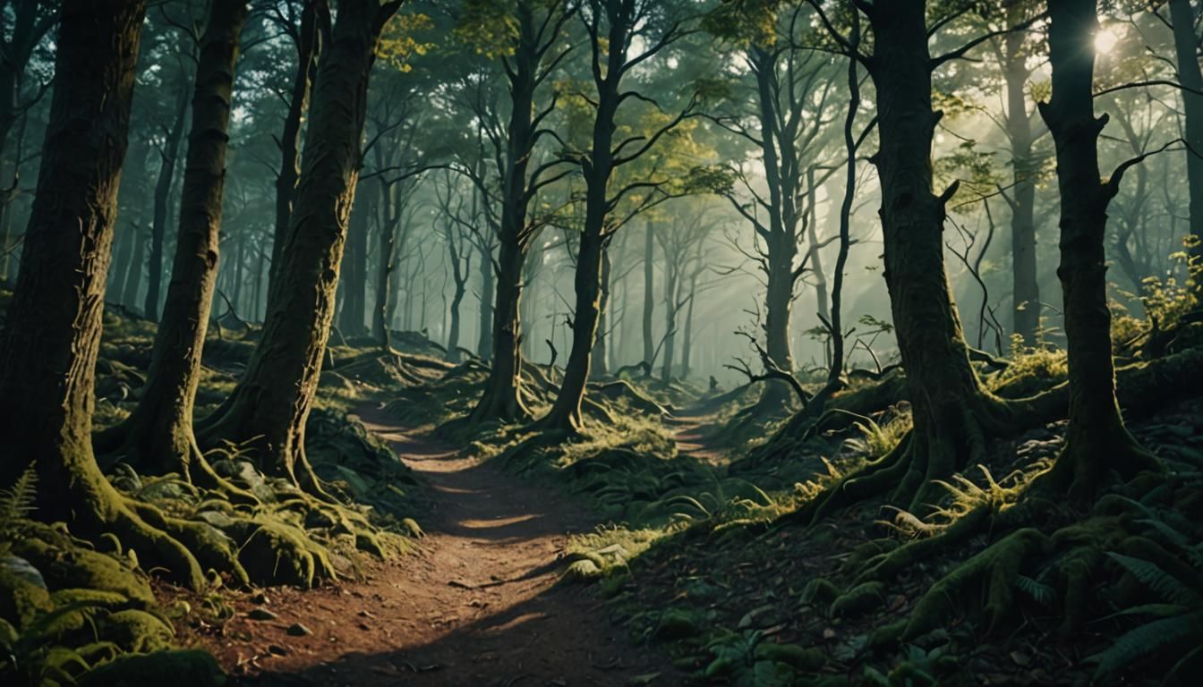 Enchanted Forest Path: Cinematic Film Still