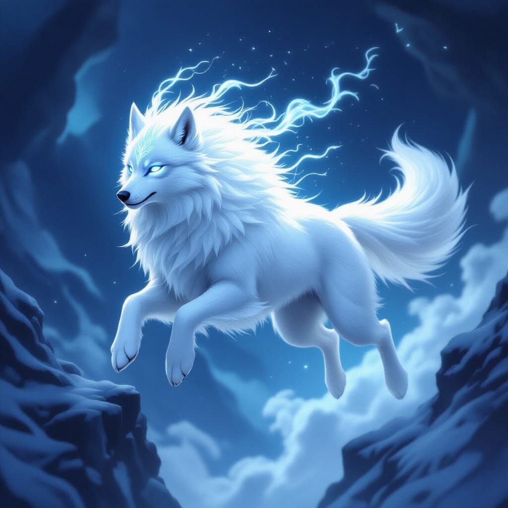 Moonlit Wolf Mid-Leap in Digital Painting Style