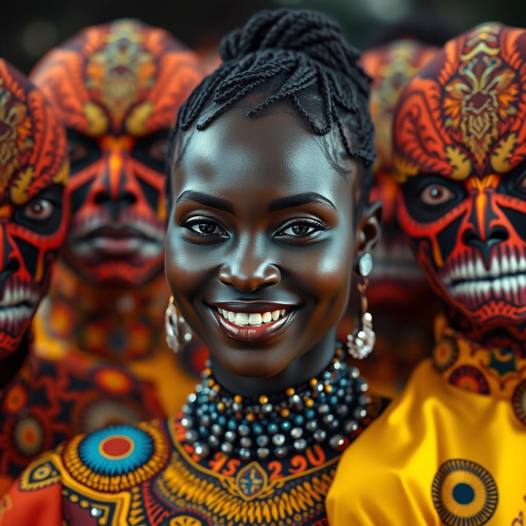 Smiling Woman in Op Art Fashion, Professional Portrait