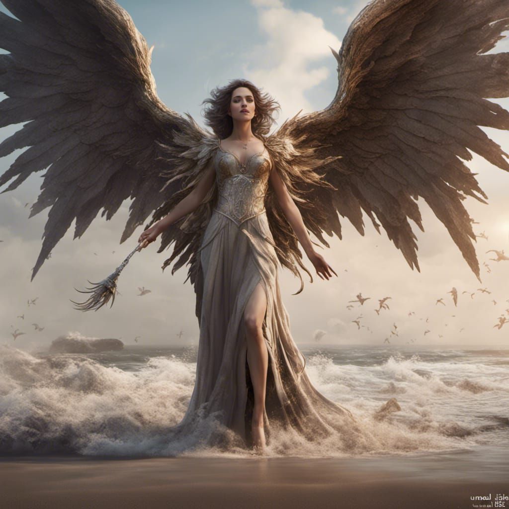 Angel on the Beach in Detailed Matte Painting